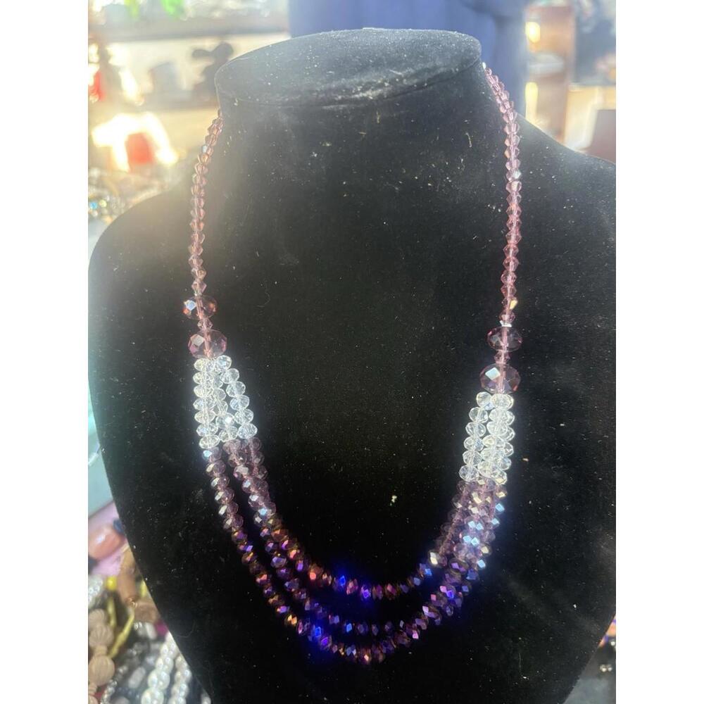 Triple Strand Swarovski Bead Crystal Auroraborialis Art Deco Beads
